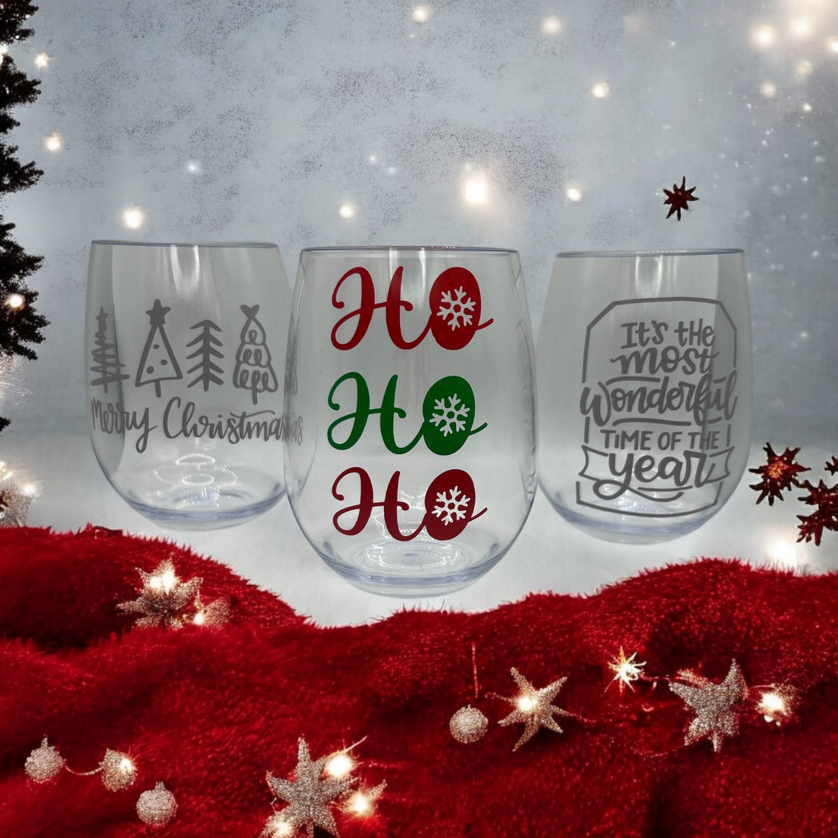 Stemless Christmas Wine Cups